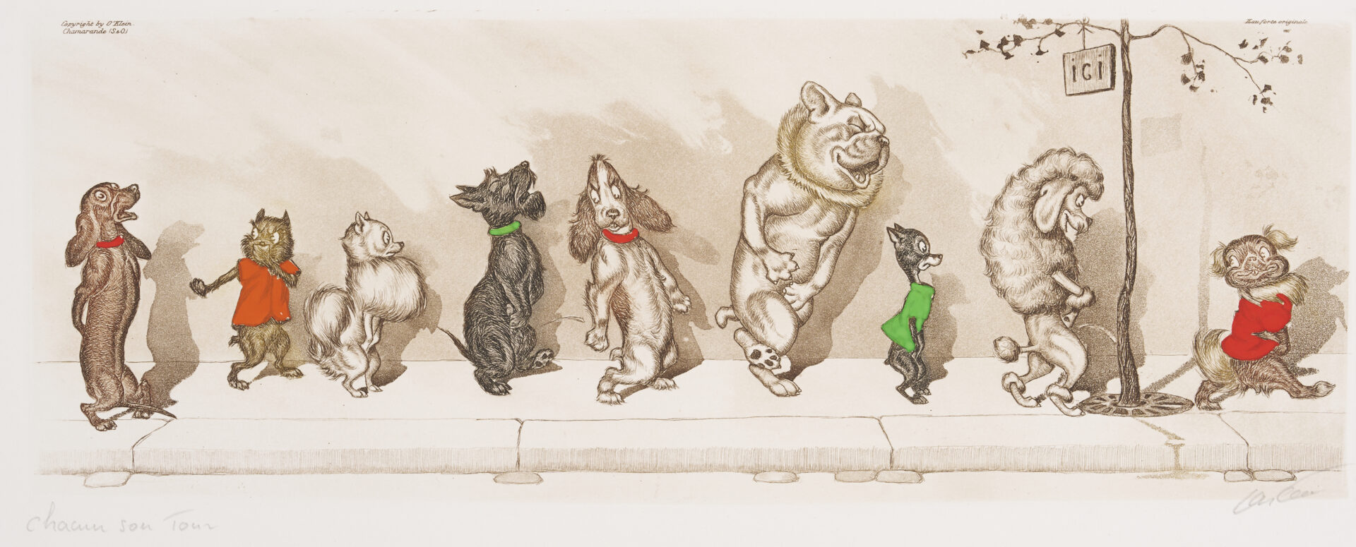 Lot 806: Boris O'Klein, 11 Dirty Dogs of Paris Colored Etchings