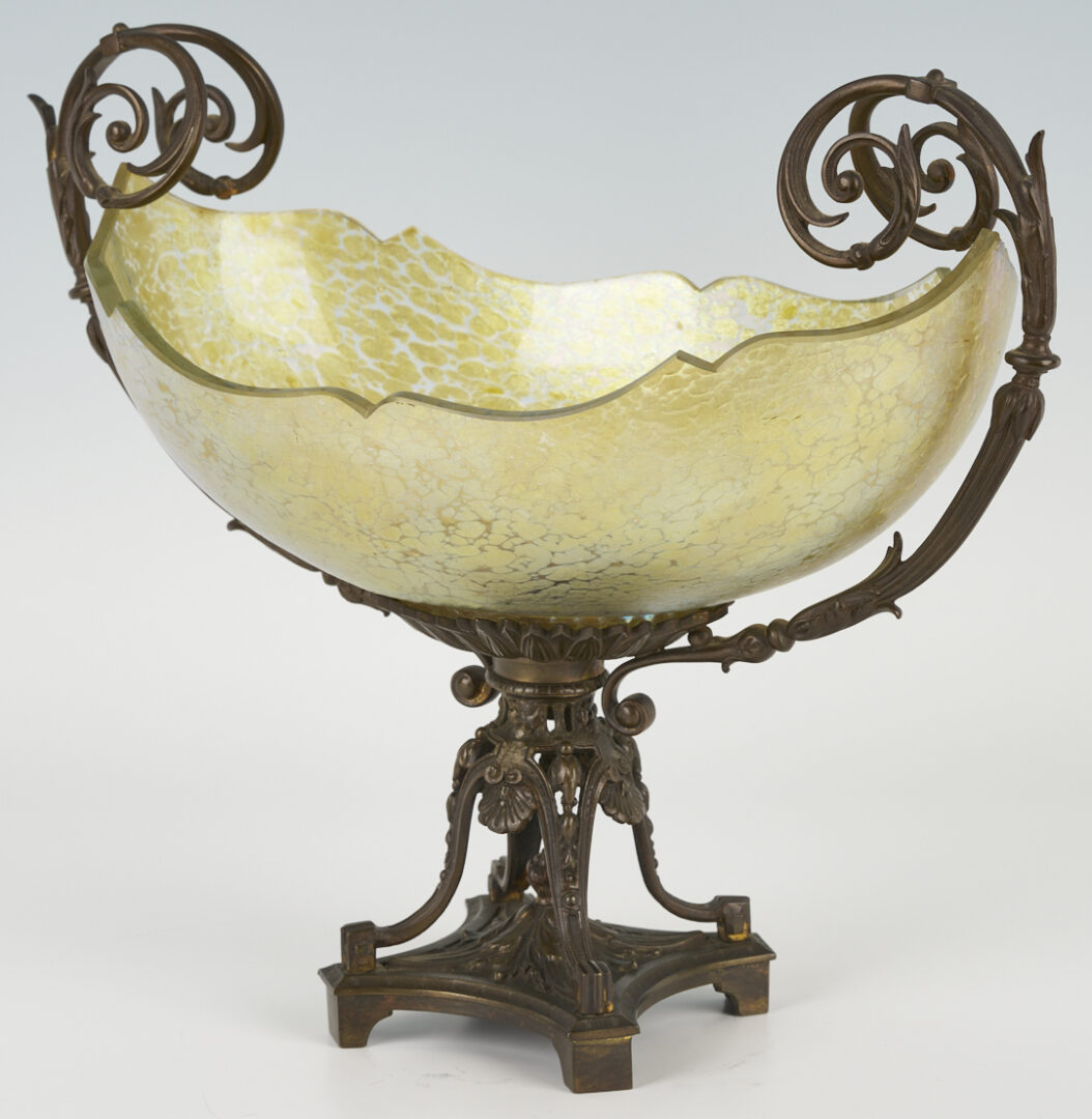 Lot 826: Art Nouveau Glass Centerpiece Bowl w/ Bronze Stand