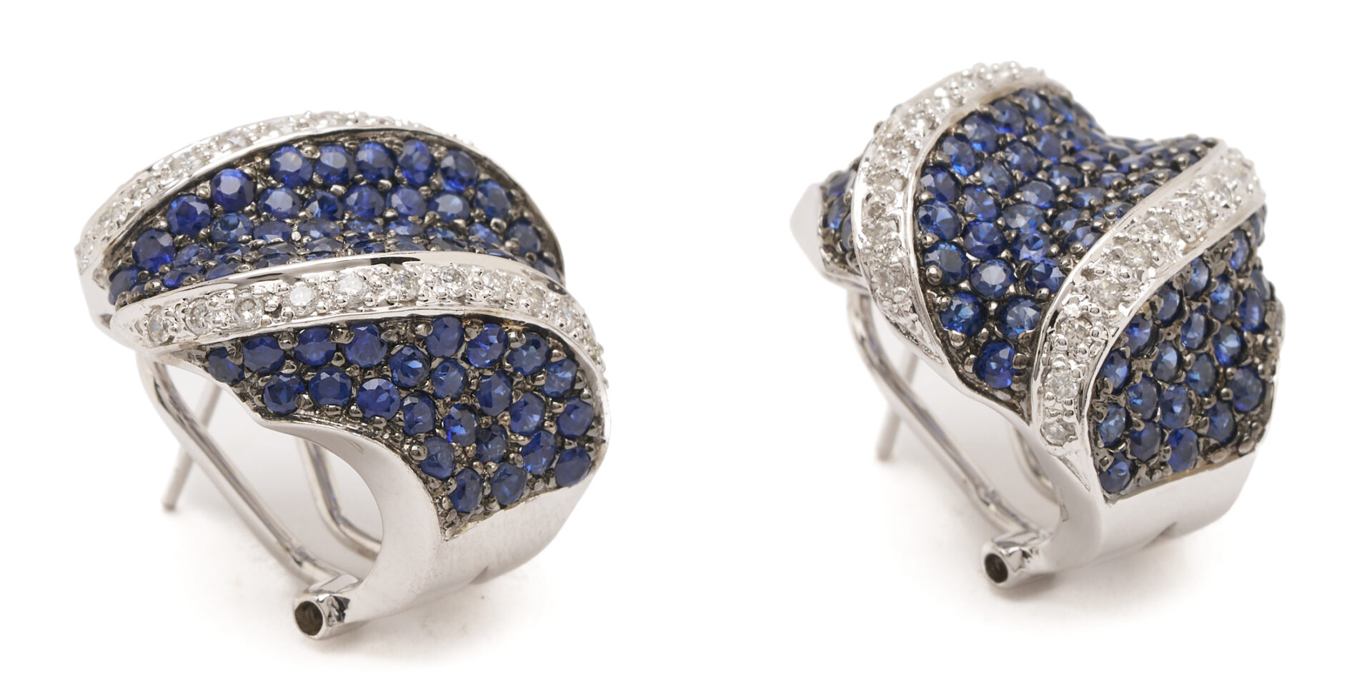 Lot 831: 18K White Gold, Sapphire & Diamond Clip Back Pierced Earrings