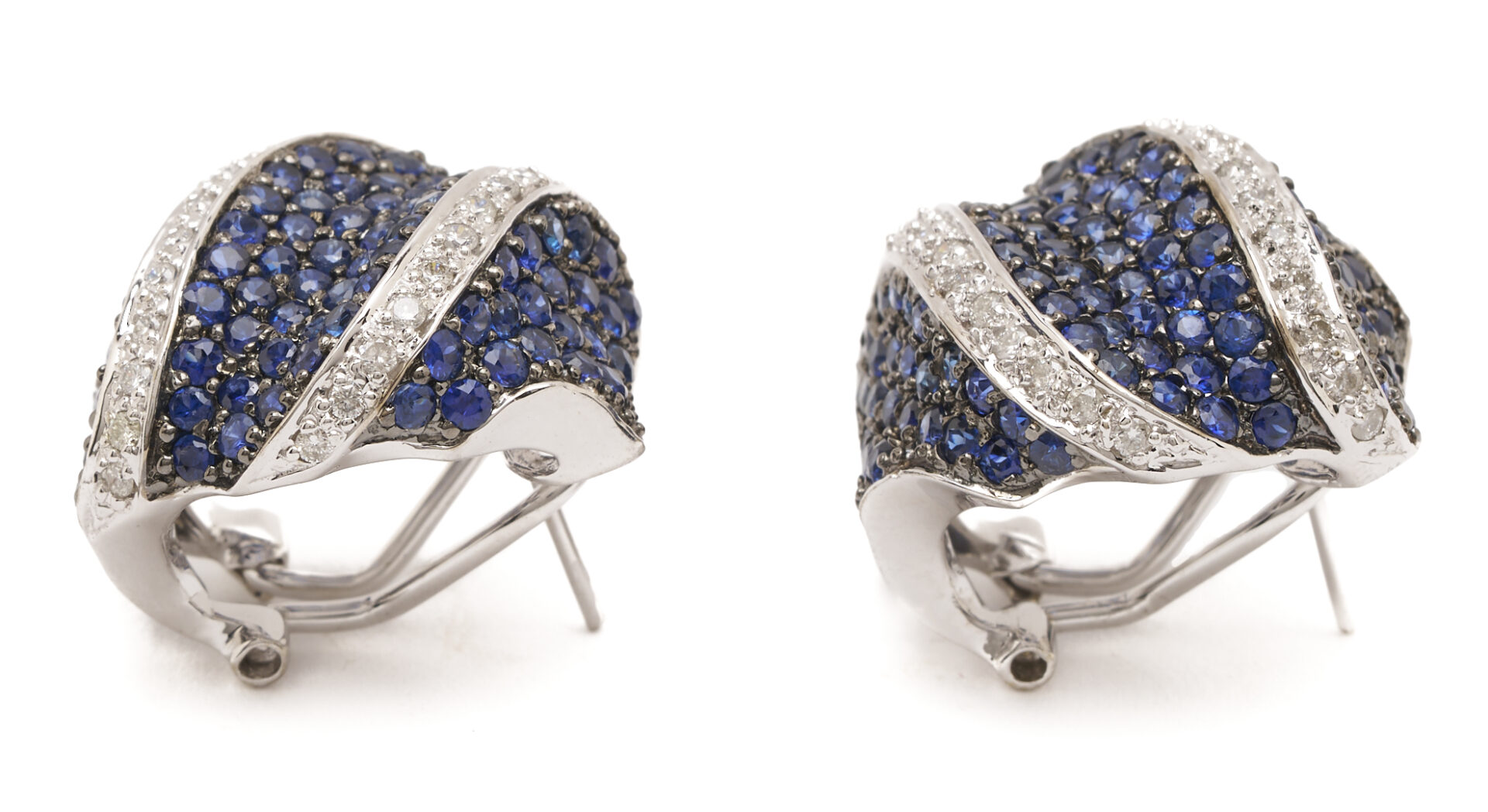 Lot 831: 18K White Gold, Sapphire & Diamond Clip Back Pierced Earrings