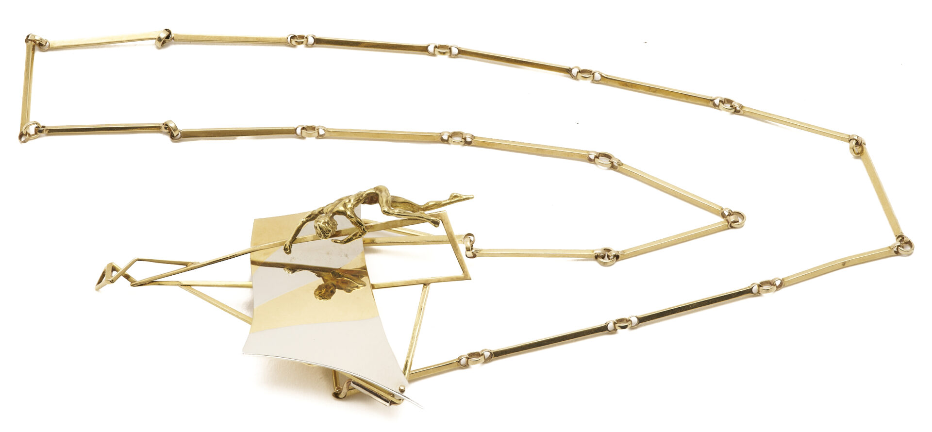 Lot 834: Michael Tomlinson 18K Hang Glider Pendant & Link Chain