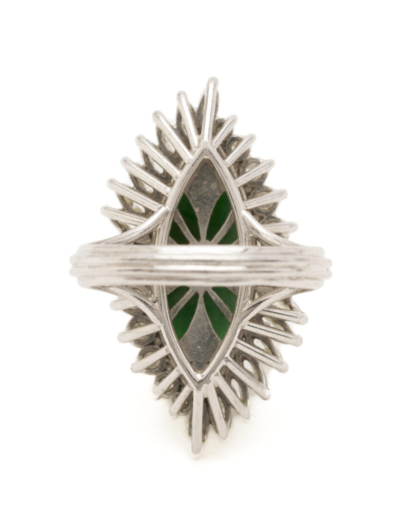 Lot 838: Lady's Vintage Platinum, Marquise Jadeite Jade, and Diamond Ring