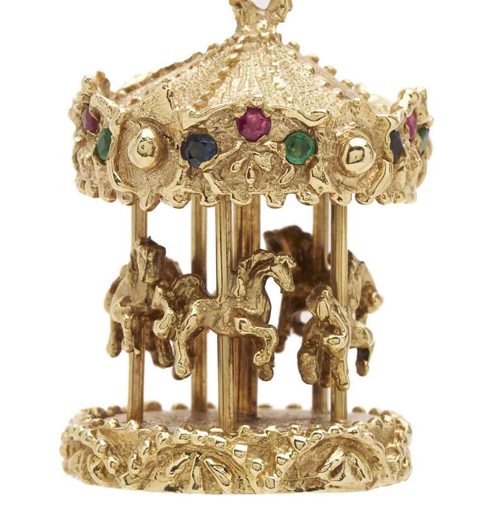 Lot 842: 14K Gold & Gemstone Carousel Pendant