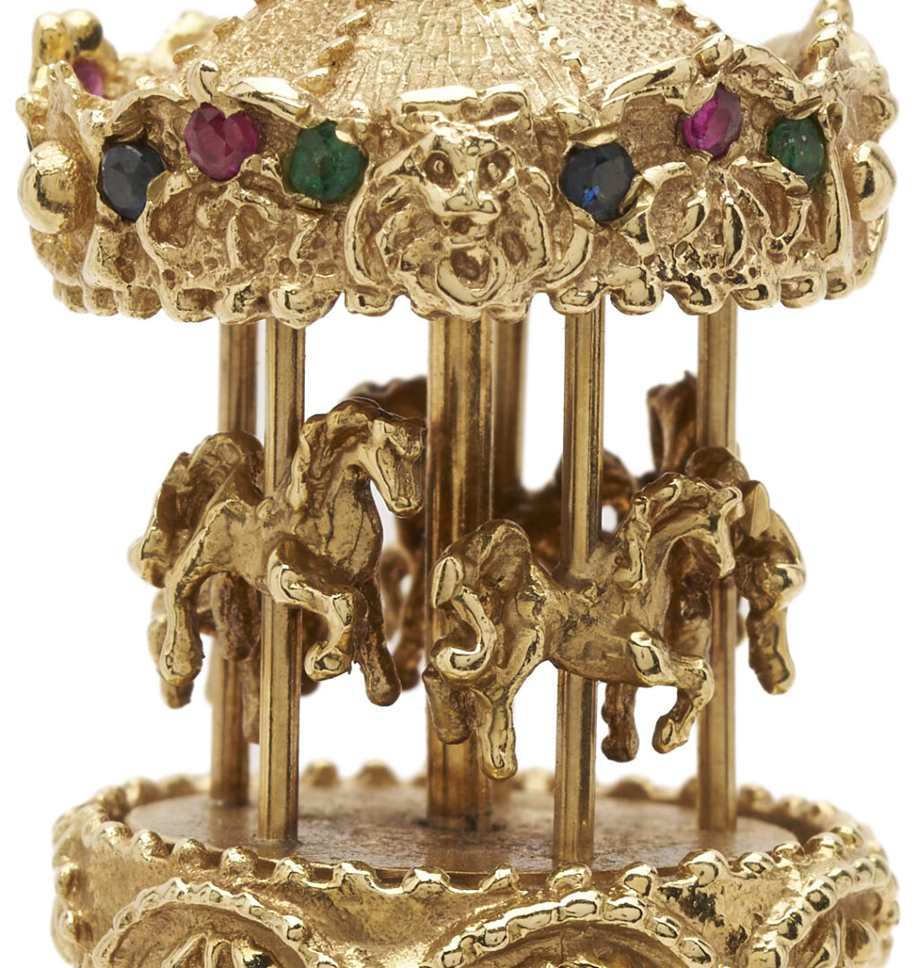 Lot 842: 14K Gold & Gemstone Carousel Pendant