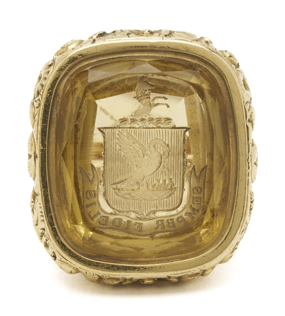 Lot 848: 14K Gold Intaglio Carved Citrine Ring