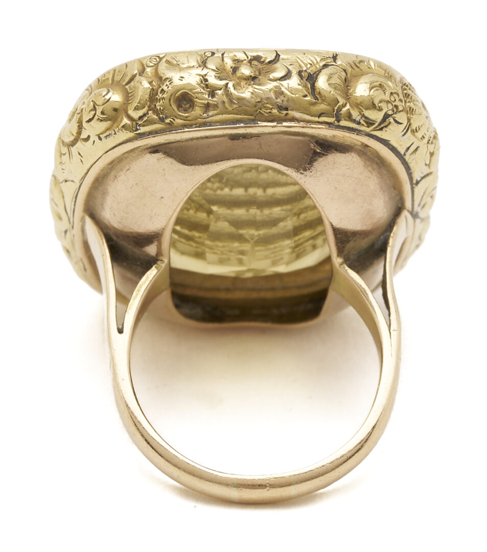 Lot 848: 14K Gold Intaglio Carved Citrine Ring