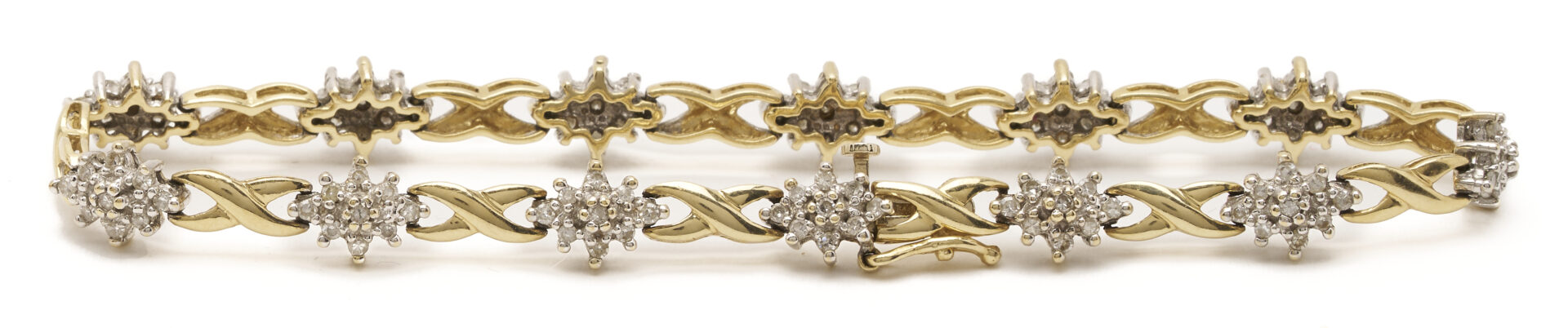 Lot 850: 14K Gold and Diamond Bracelet & 10K Triple Box Link Bracelet