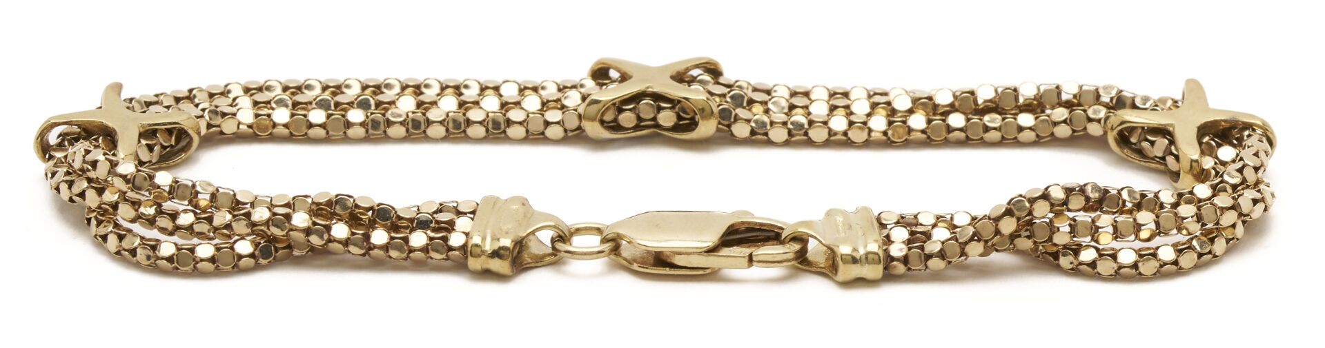 Lot 850: 14K Gold and Diamond Bracelet & 10K Triple Box Link Bracelet