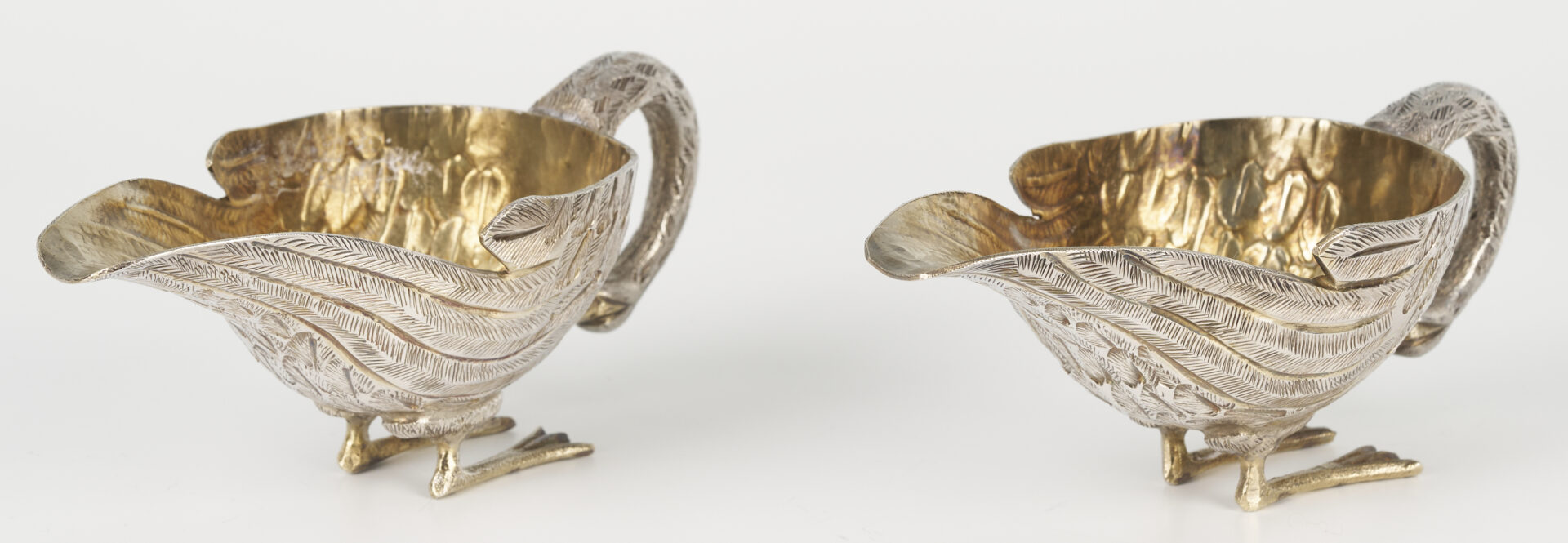 Lot 858: Pair Jose Marmolejo Tane Silver Swan Salts and Spoon