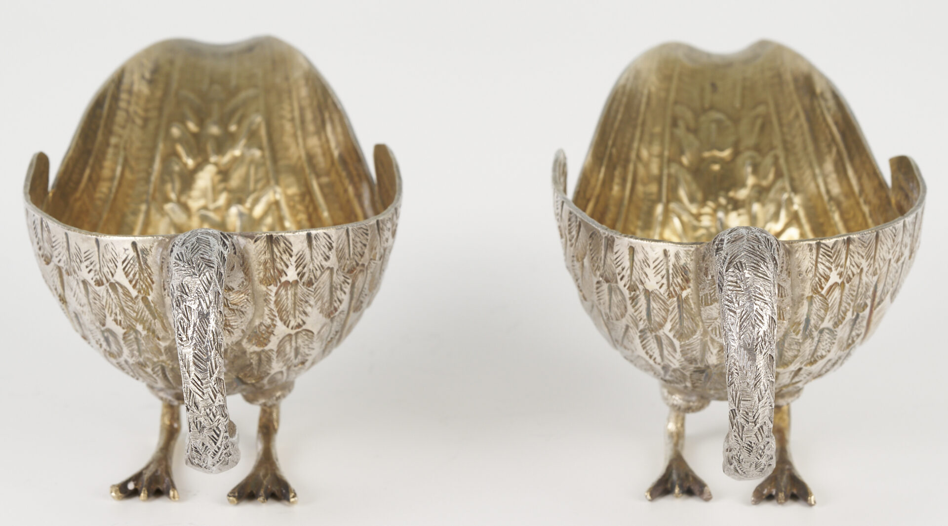 Lot 858: Pair Jose Marmolejo Tane Silver Swan Salts and Spoon