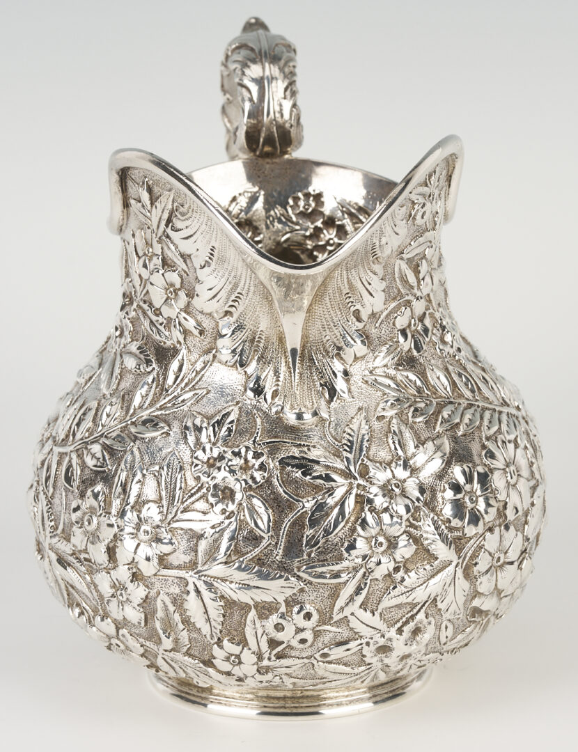 Lot 864: Kirk Sterling Silver Repousse Pitcher + 4 Serving Pieces