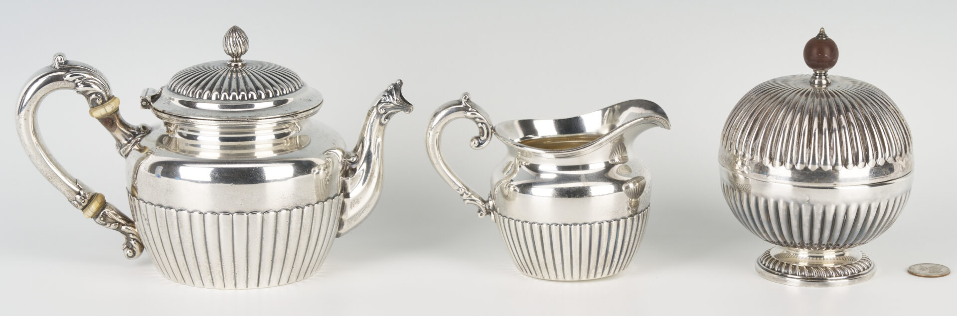 Lot 881: 3 Pc. Assembled Silver Tea Service