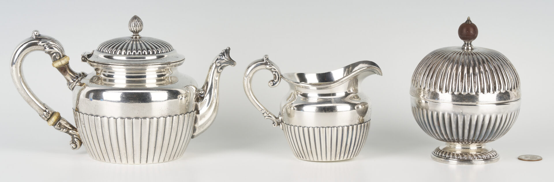 Lot 881: 3 Pc. Assembled Silver Tea Service