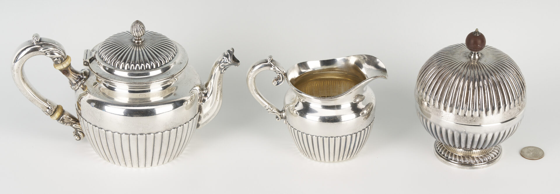 Lot 881: 3 Pc. Assembled Silver Tea Service