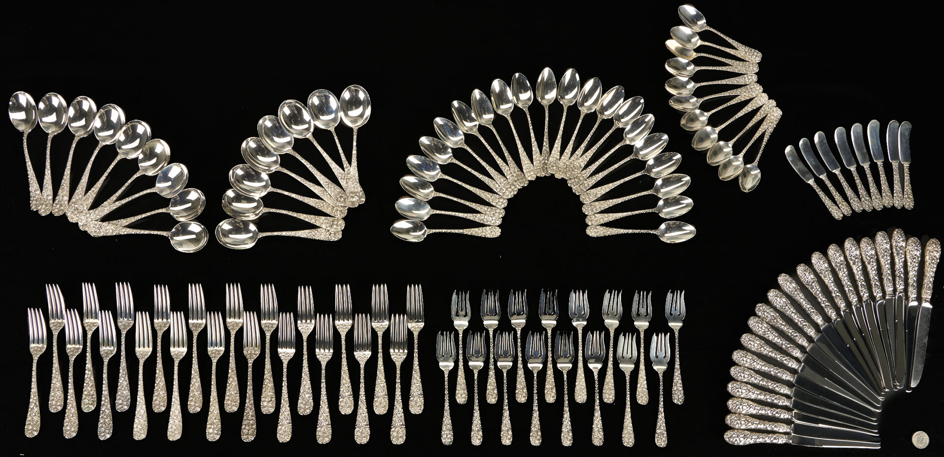 Lot 89: 343 pc Schofield Baltimore Rose Sterling Flatware Service