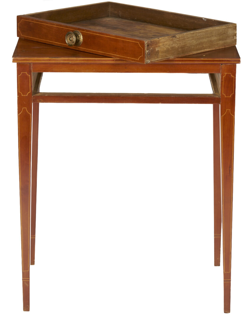 Lot 903: One Drawer Inlaid Table & Inlaid Candle Stand, New England