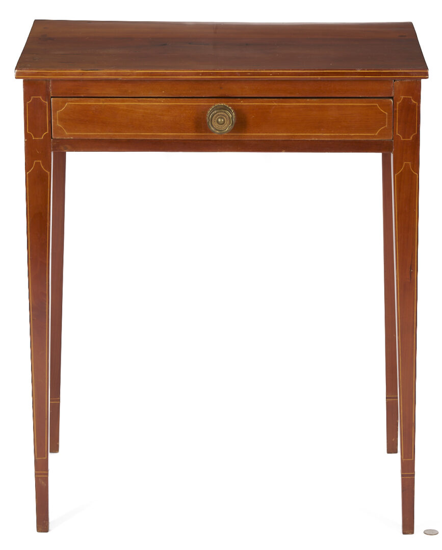 Lot 903: One Drawer Inlaid Table & Inlaid Candle Stand, New England