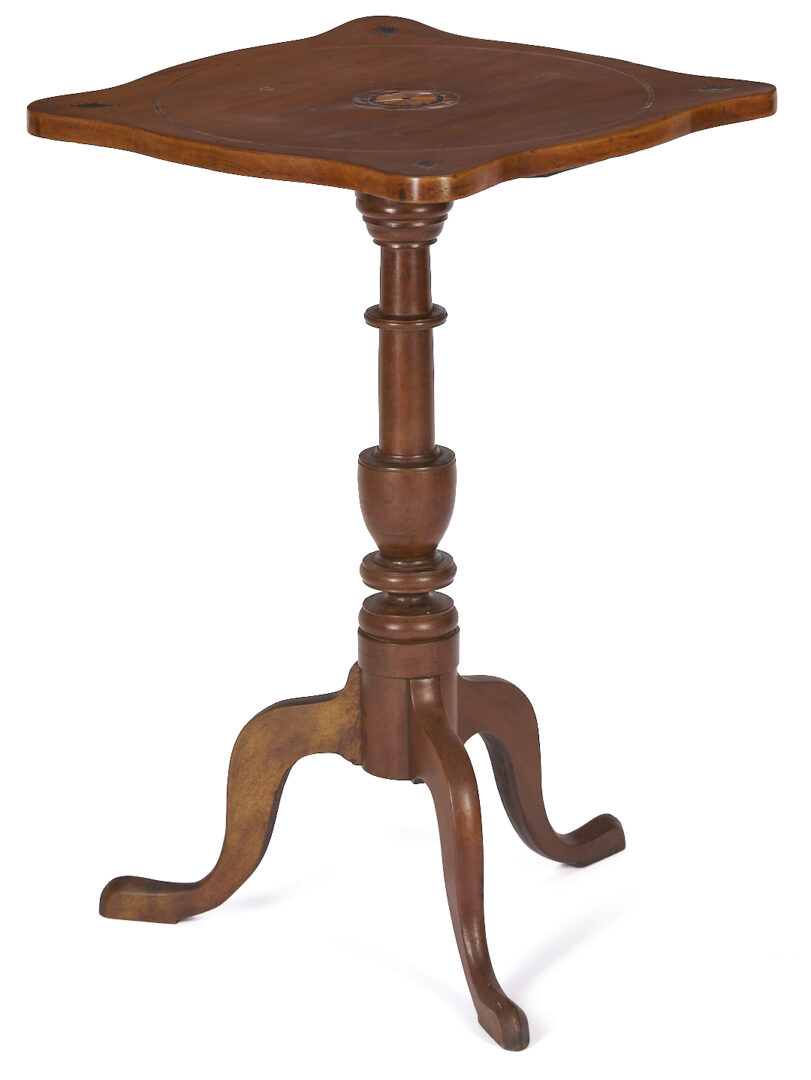 Lot 903: One Drawer Inlaid Table & Inlaid Candle Stand, New England