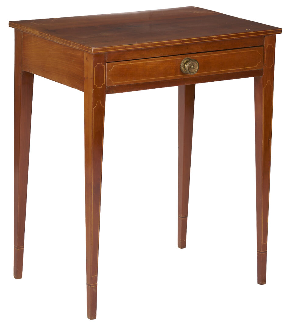 Lot 903: One Drawer Inlaid Table & Inlaid Candle Stand, New England