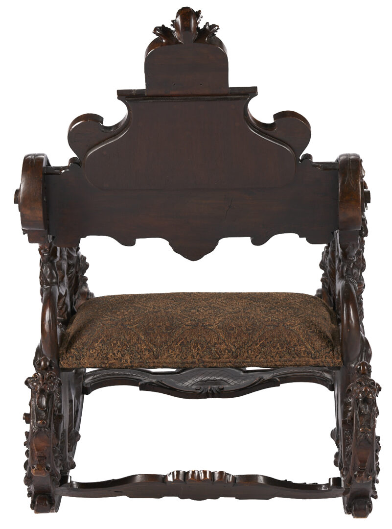 Lot 908: Baroque Style Lion and Nymph Carved Rocking Chair, 19th c.