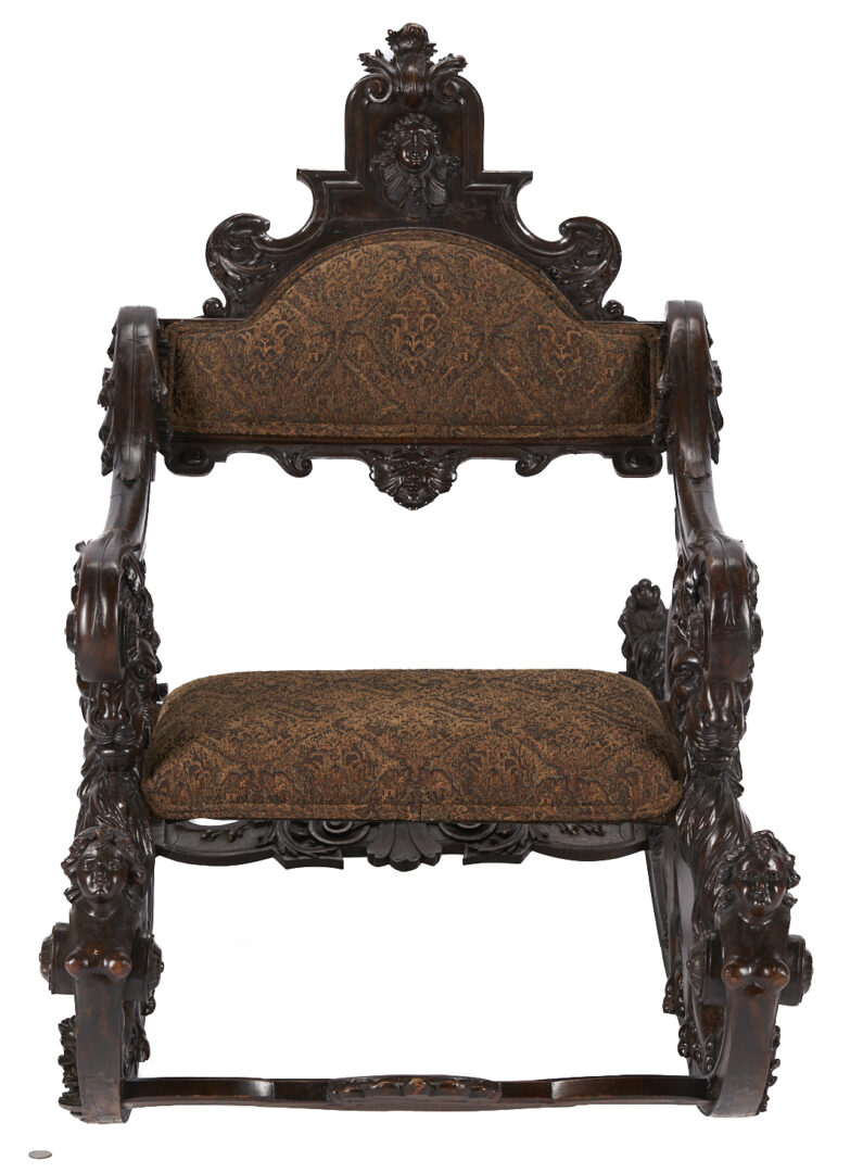 Lot 908: Baroque Style Lion and Nymph Carved Rocking Chair, 19th c.