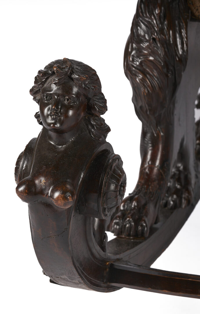 Lot 908: Baroque Style Lion and Nymph Carved Rocking Chair, 19th c.