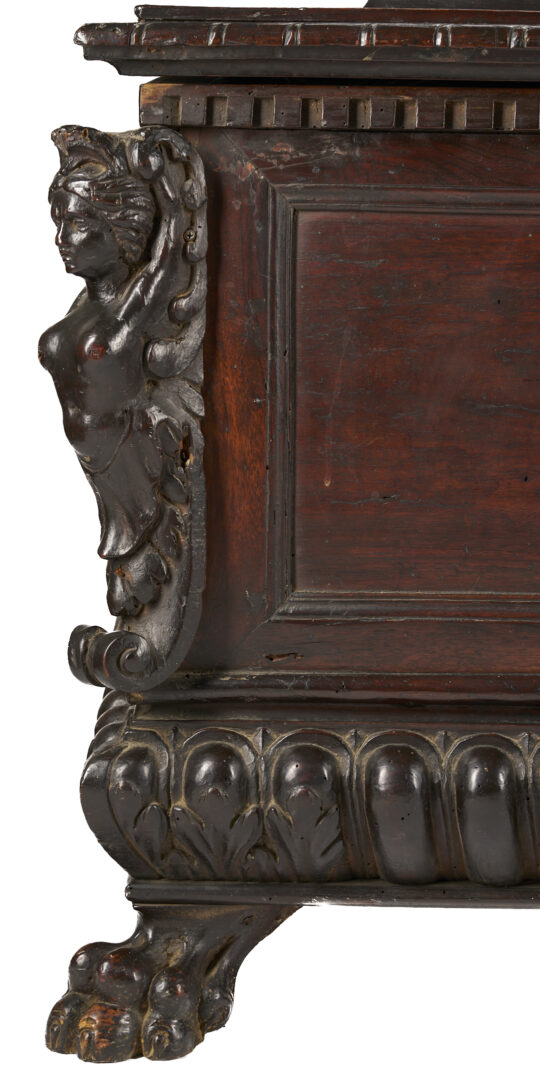 Lot 909: Italian Relief Carved Walnut Cassone, Coat of Arms