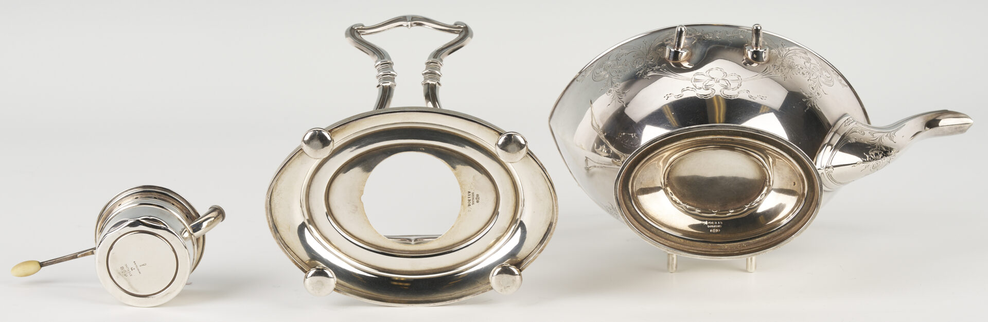 Lot 90: Gorham Plymouth Sterling Tea Set, Tongs and Candlesticks