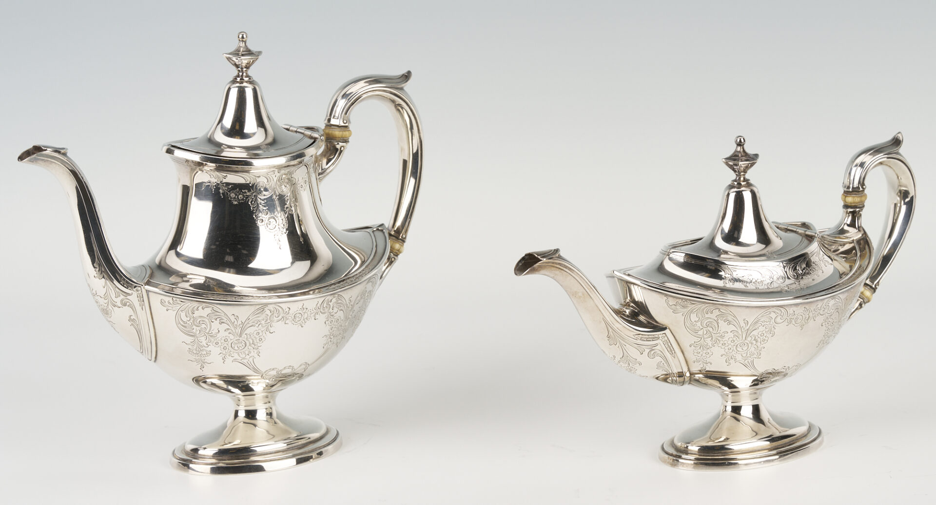 Lot 90: Gorham Plymouth Sterling Tea Set, Tongs and Candlesticks