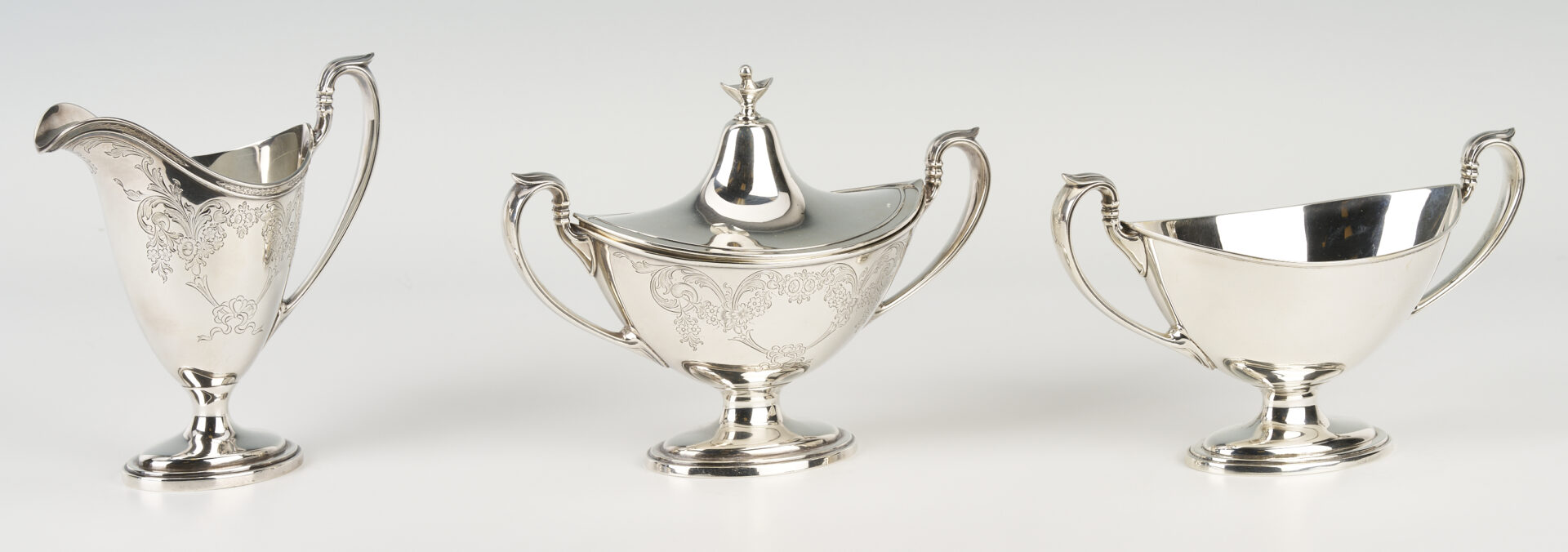 Lot 90: Gorham Plymouth Sterling Tea Set, Tongs and Candlesticks