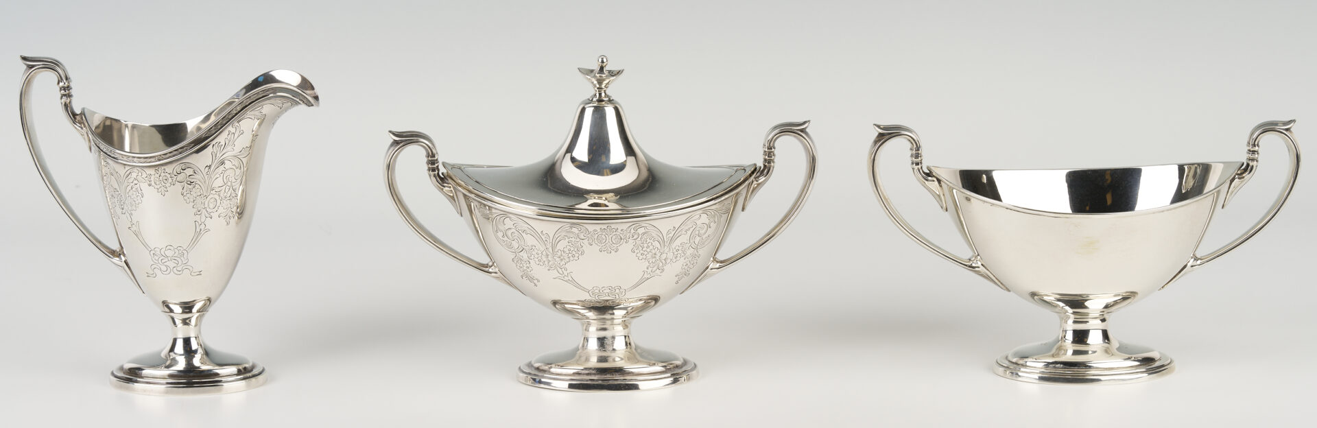 Lot 90: Gorham Plymouth Sterling Tea Set, Tongs and Candlesticks