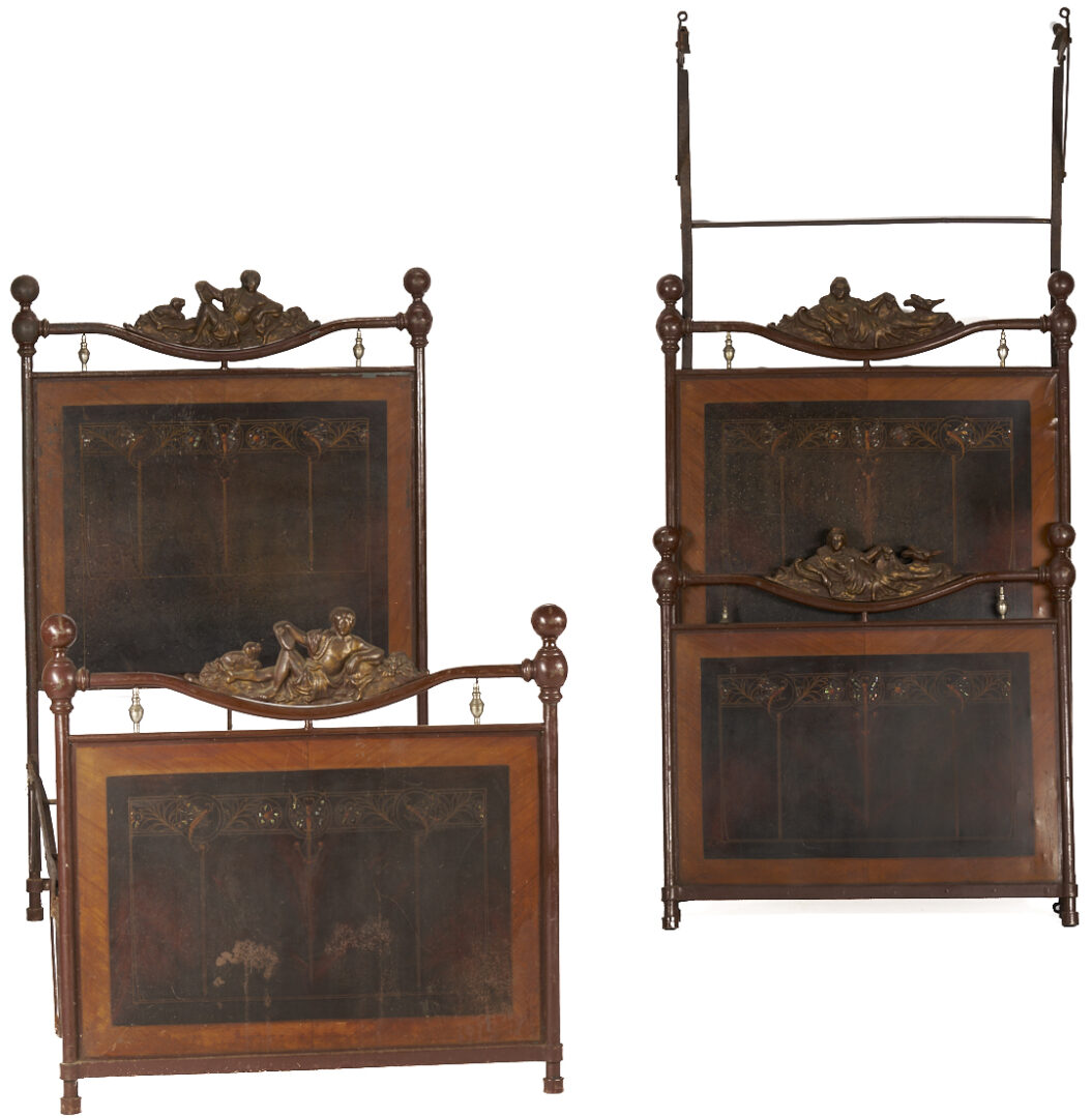 Lot 910: Pr. of Continental Cast Iron & Tole Painted Beds