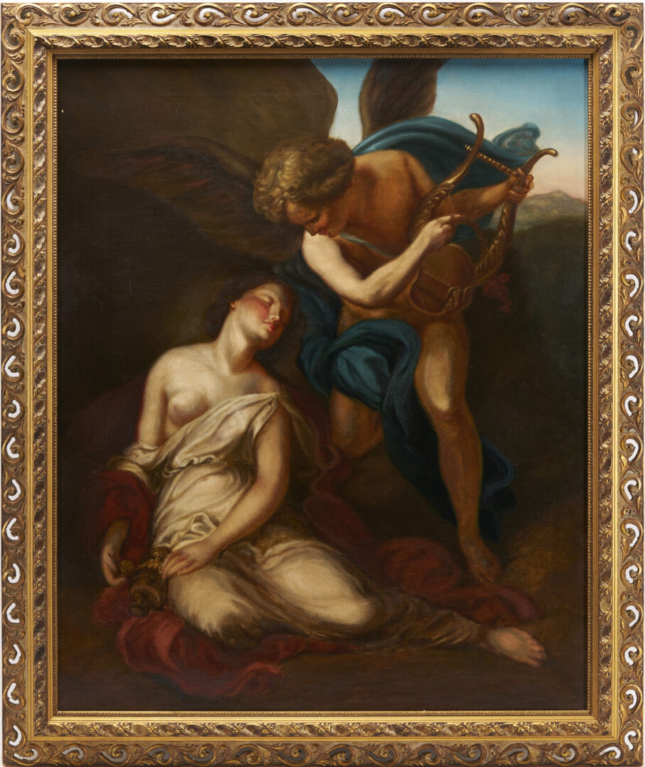 Lot 922: European School O/C Classical Painting, Cupid & Psyche