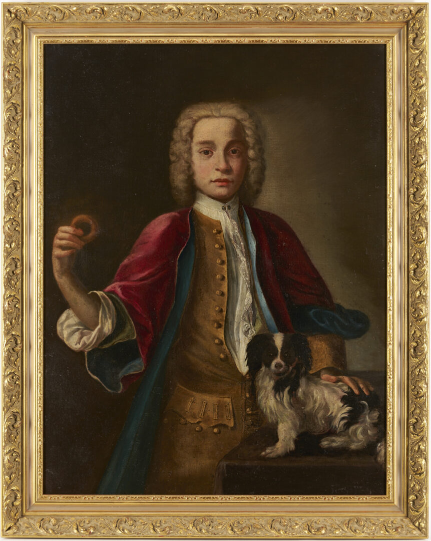 Lot 927: Continental School Oil Portrait, Young Man with Dog