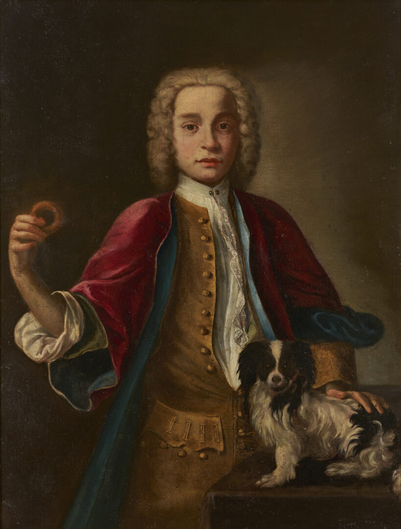 Lot 927: Continental School Oil Portrait, Young Man with Dog