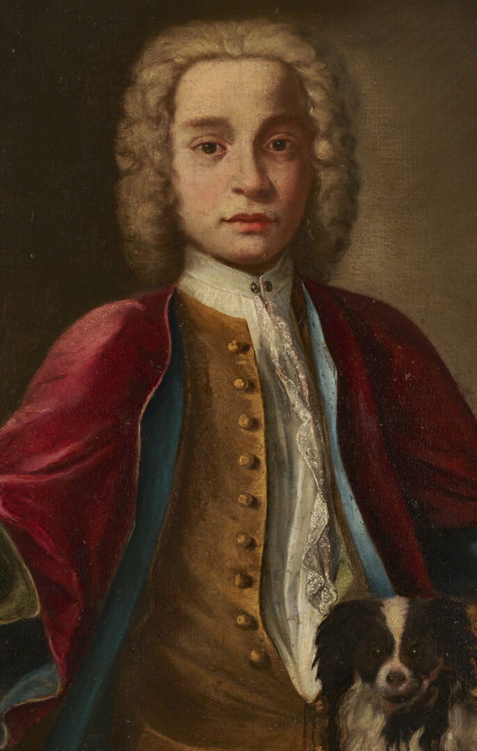 Lot 927: Continental School Oil Portrait, Young Man with Dog