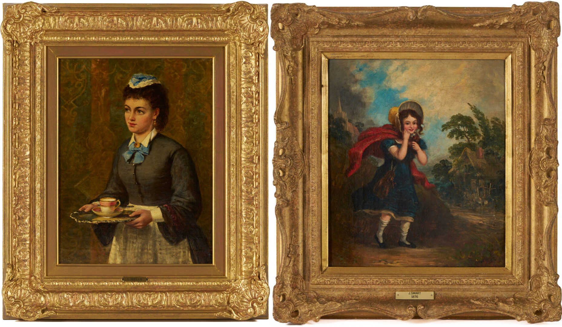 Lot 929: Pr. English O/C Paintings of Women, G. Wells & J. Smart