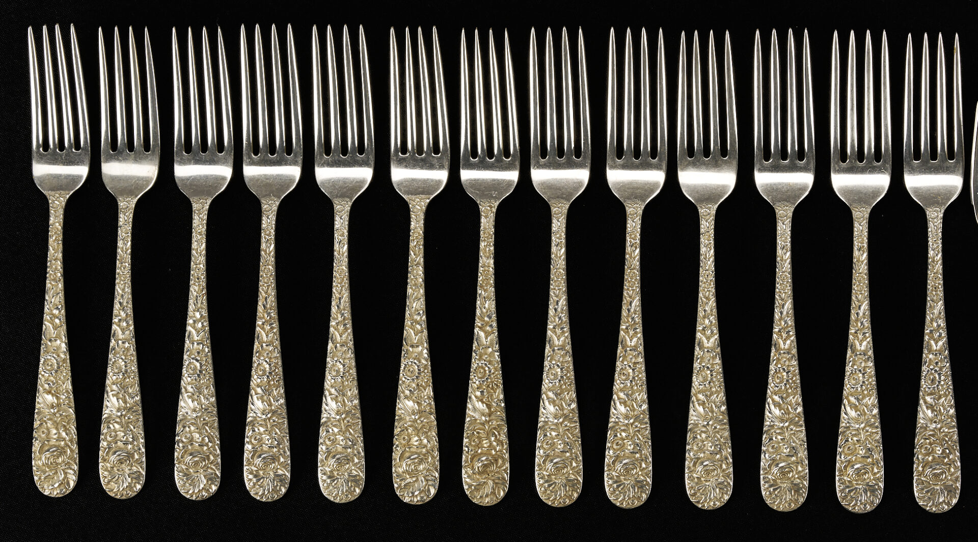 Lot 92: 106 pcs Kirk Repousse Sterling Flatware