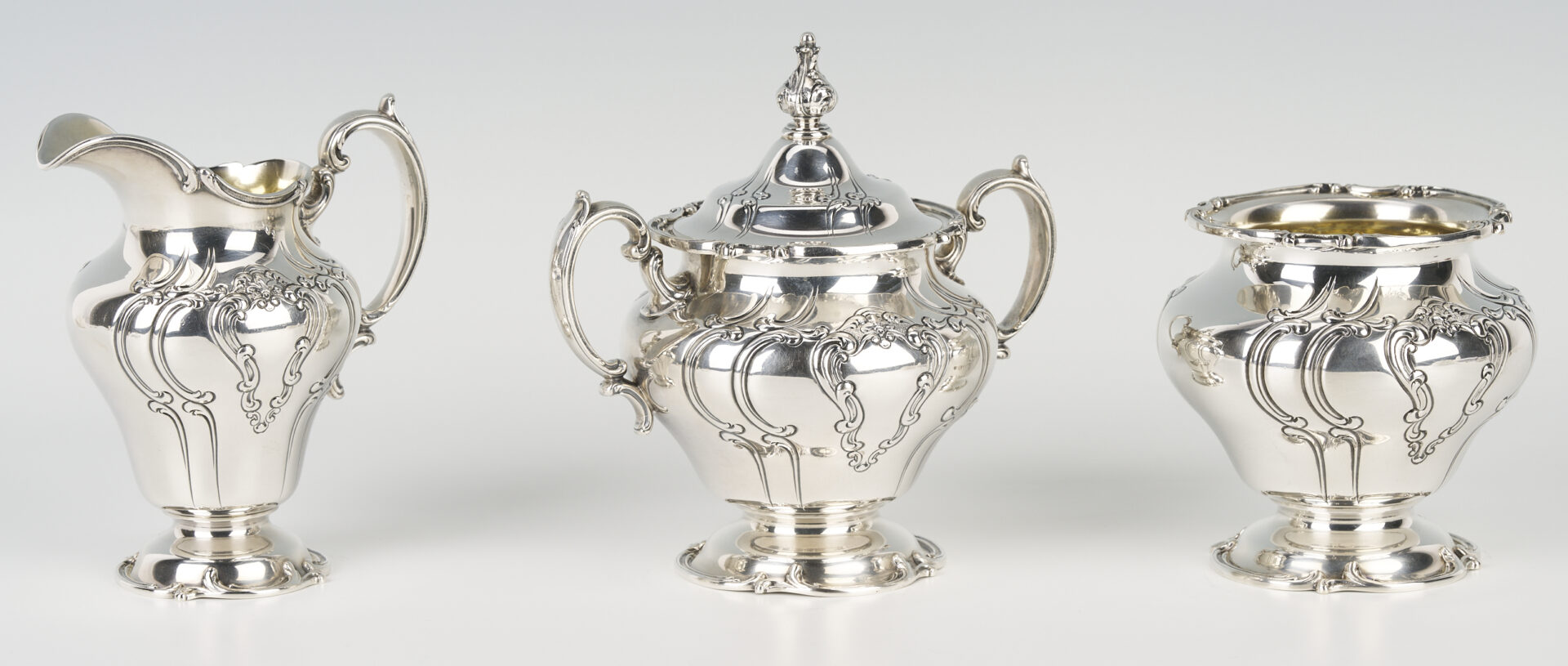 Lot 93: Gorham Sterling Tea set, 5 pcs Chantilly Duchess