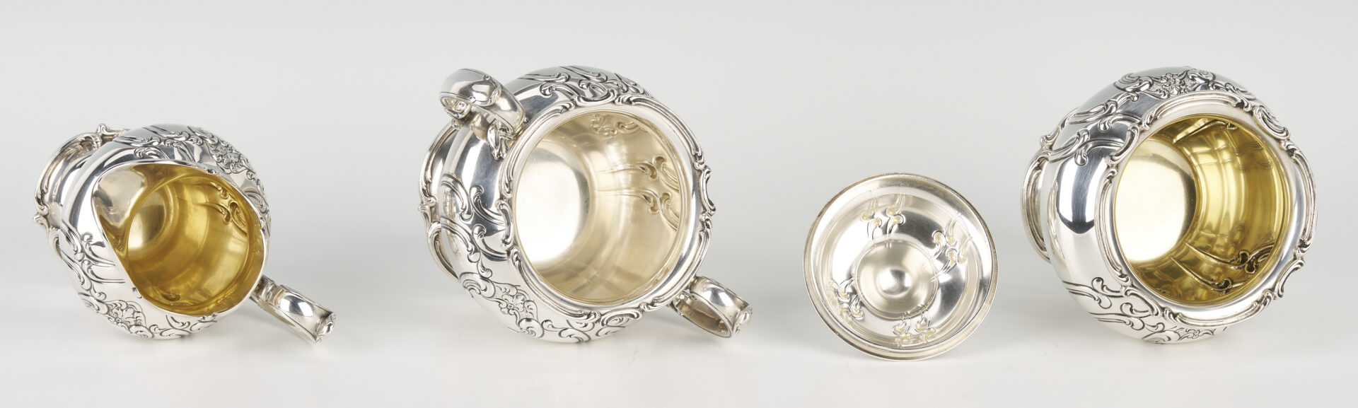 Lot 93: Gorham Sterling Tea set, 5 pcs Chantilly Duchess