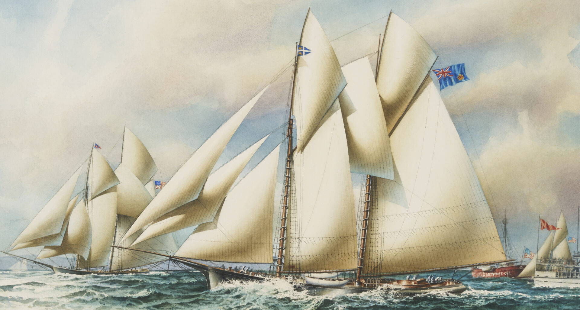 Lot 940: Pr. Keith Miller Canadian Nautical Watercolors, America's Cup