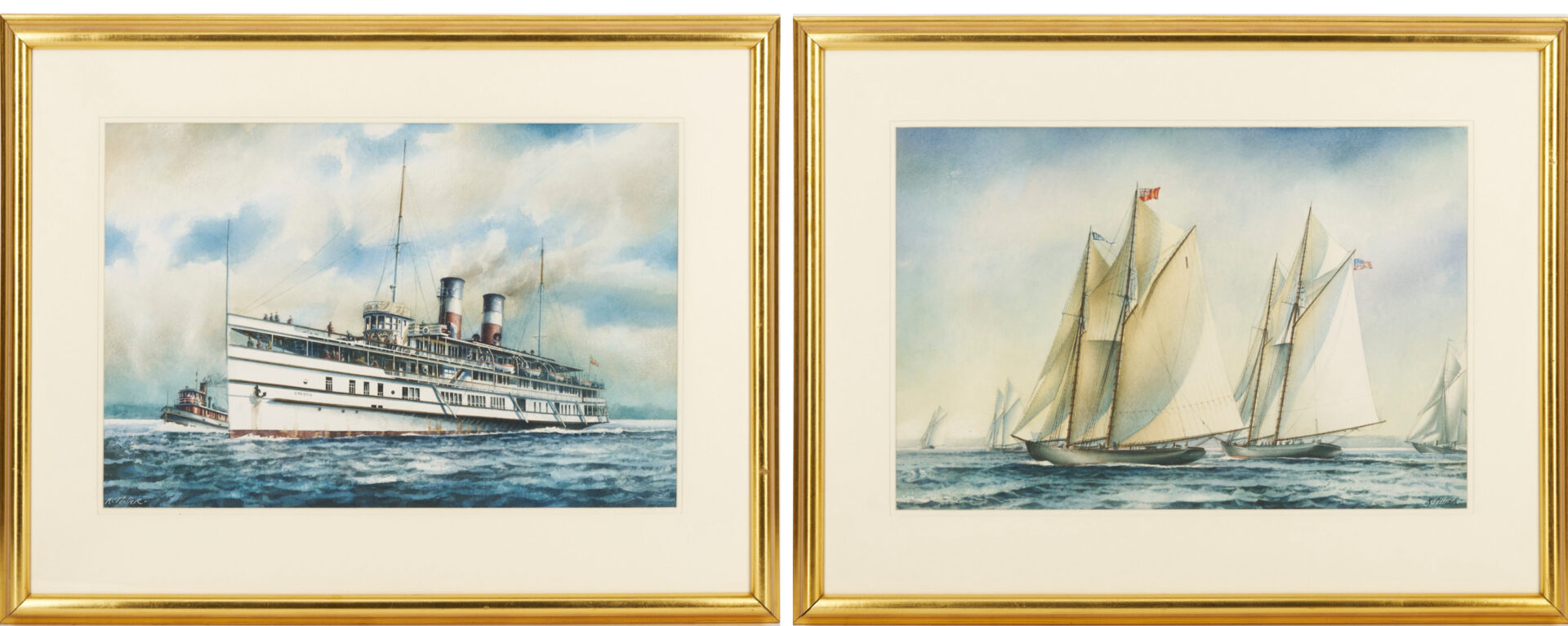 Lot 941: Pr. Keith Miller Canadian Nautical Watercolors, Cayuga & Bluenose