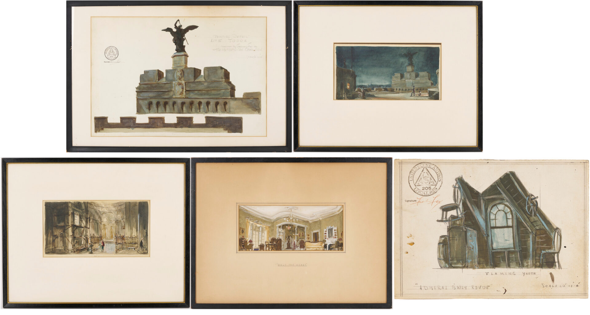 Lot 942: Five Frederick Fox Midcentury Theater Designs, Broadway & Met Opera, incl. Tosca