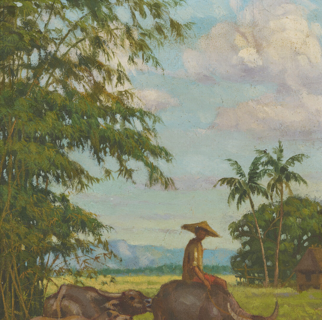 Lot 947: Jose B. David O/B Philippines Landscape Painting, Man w/ Water Buffalo