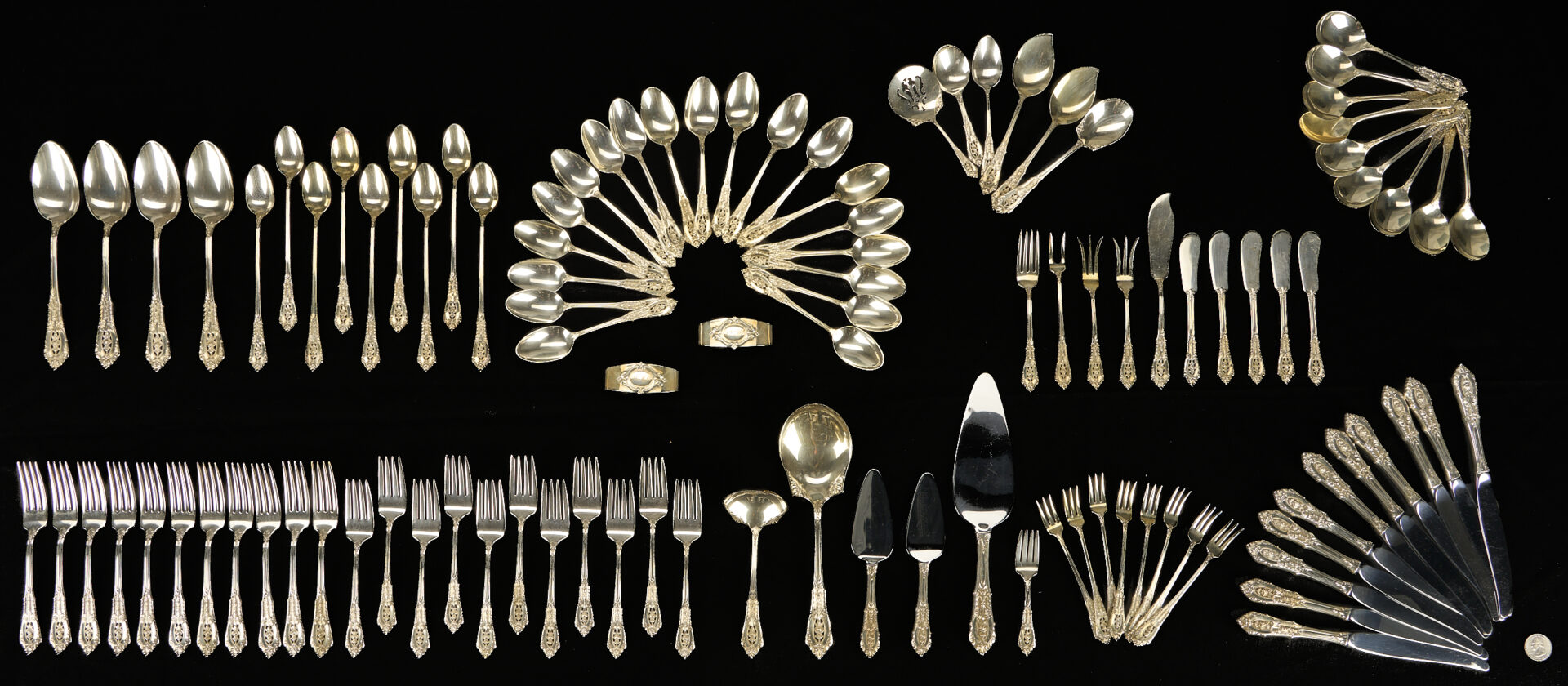 Lot 94: 106 pcs. Wallace Rose Point Sterling Flatware