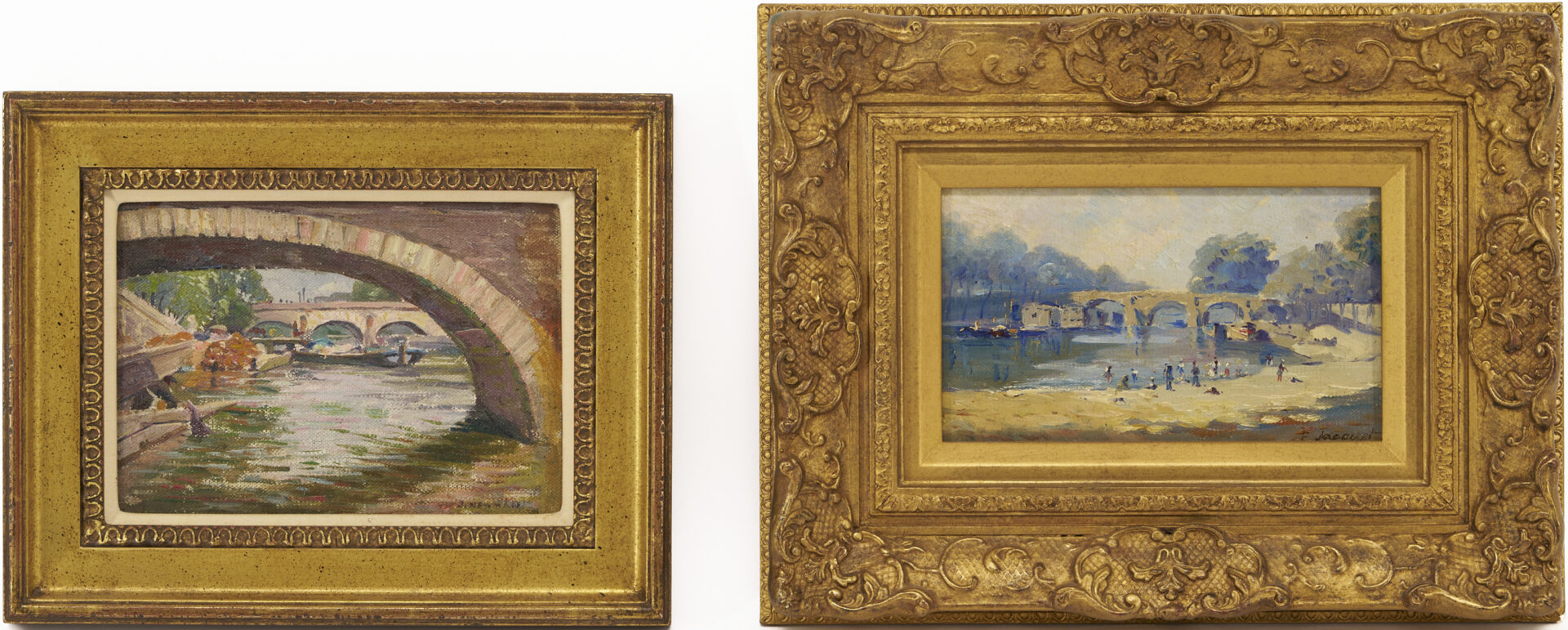 Lot 953: Joseph Newman and E. Jacquet, 2 Small Bridge Paintings