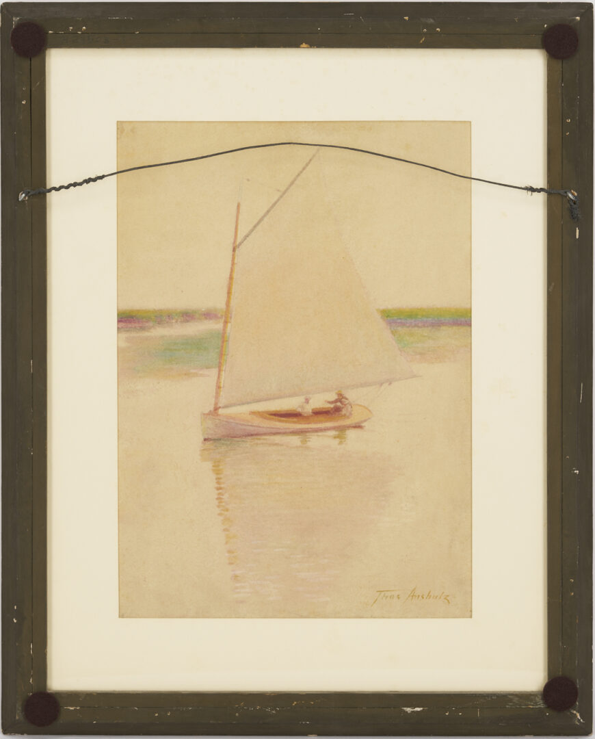 Lot 954: Thomas Anschutz Double-Sided W/C, Man Reading & Sailboat