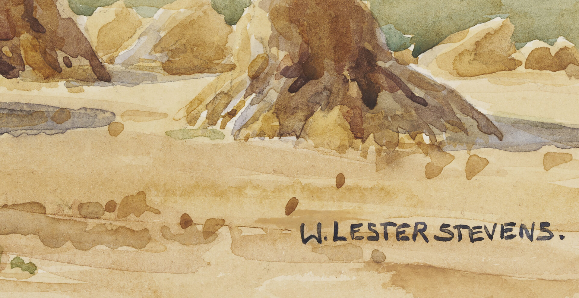 Lot 956: William Lester Stevens W/C Landscape, Haystacks