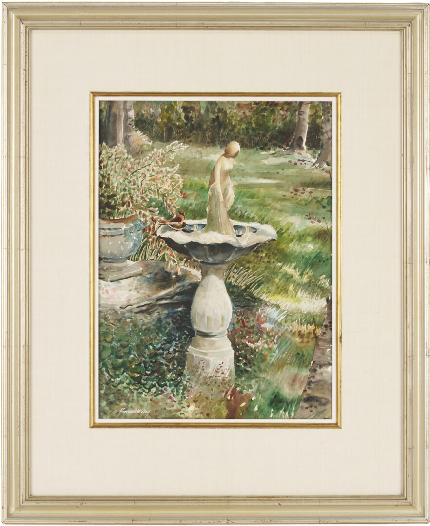 Lot 966: Burnard Wiley W/C Painting, Bird Bath, plus Roberti O/C Tabletop Still Life