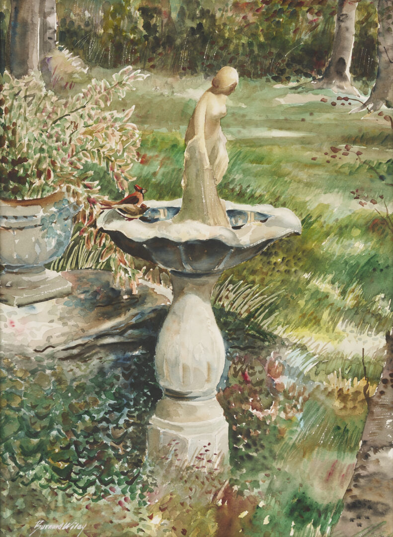 Lot 966: Burnard Wiley W/C Painting, Bird Bath, plus Roberti O/C Tabletop Still Life